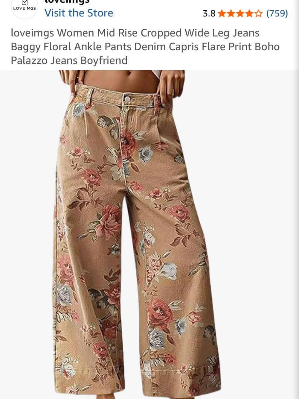 Floral Wide Leg Cropped Pants - Tan Floral